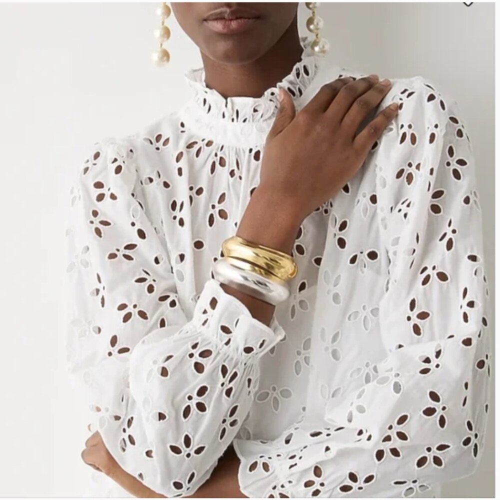 💫J.Crew Ruffled Mockneck Eyelet Mini Dress | NWT💫 - Picture 4 of 4